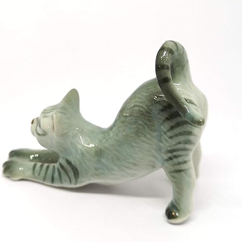 Miniatura 2 de ZOOCRAFT Figura coleccionable de gato de cerámica cerámica miniatura gris pintado a mano
