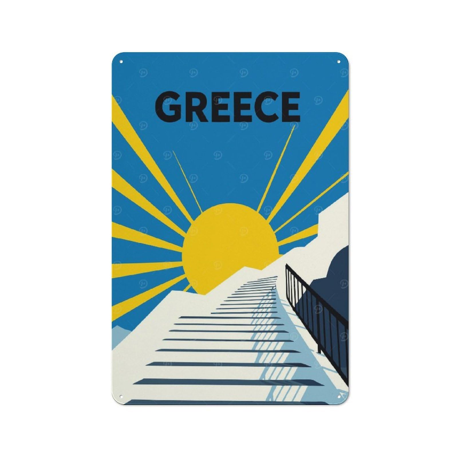 Junmoney Style-20 Understated Greece Travel (3) Metal Wall Plaque 30X20cm, Creative Space Decor For Office, Study, Studio Or Hallway