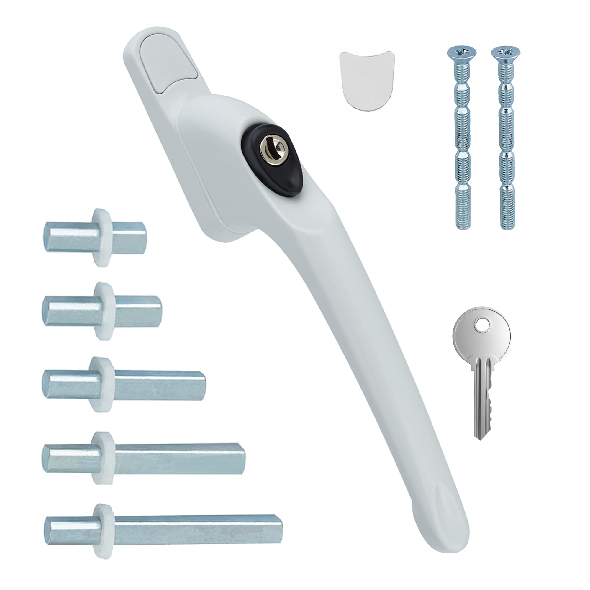 Universal Inline uPVC Window Handle – Lockable, Ambidextrous, Multi-Spindle – White with Black Button (1 Pack)