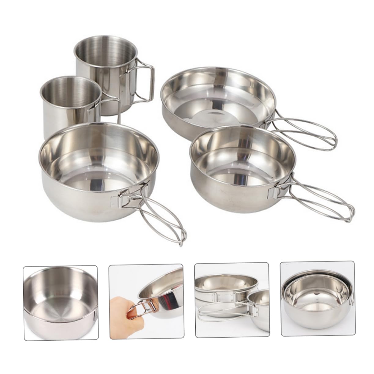 Couverts De Camping Portables en Acier Inoxydable Bol Assiette Tasse Pliables pour La Randonnée