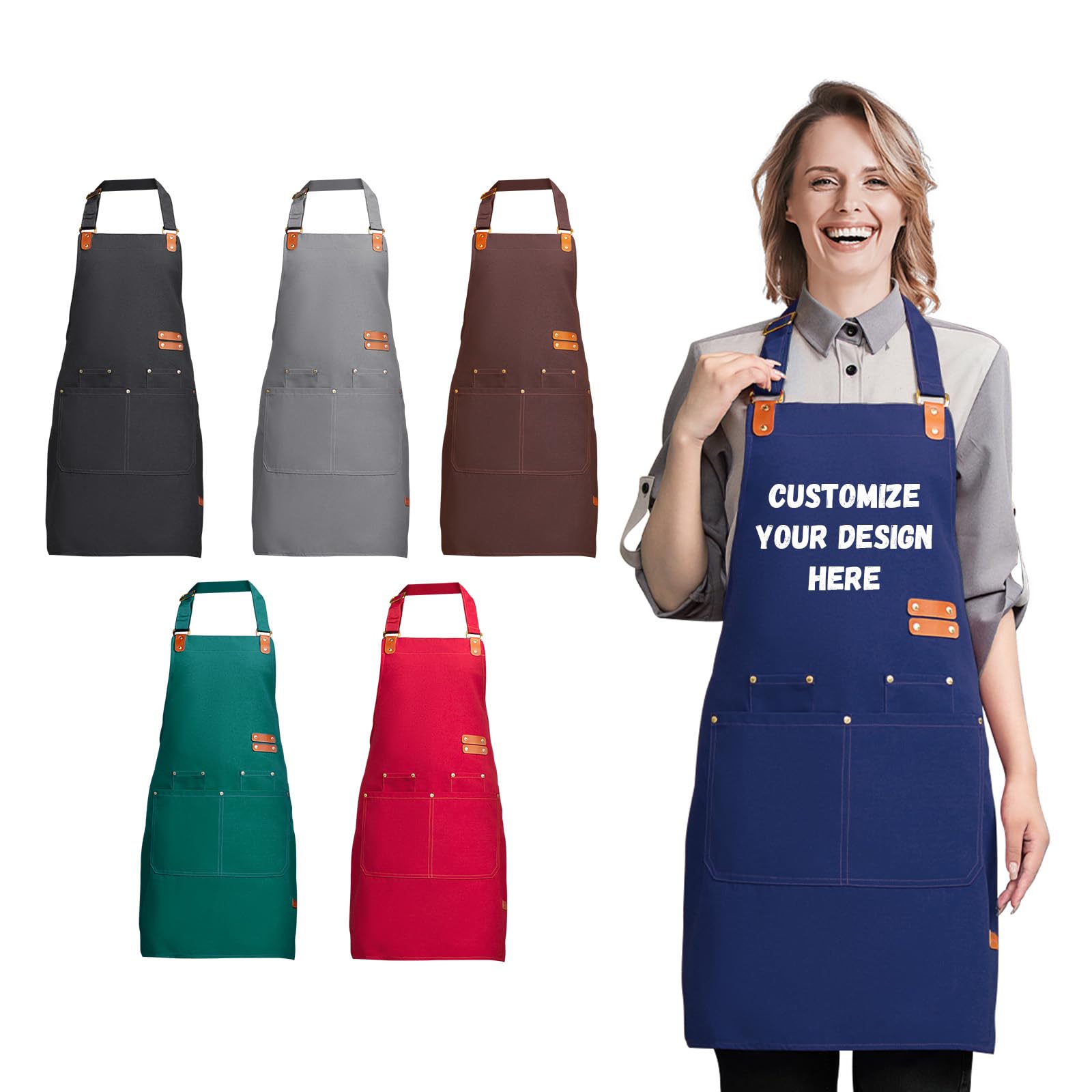 XSTZR Personalized Apron for Men & Women with Custom Name, Logo & Photo,4 Pockets – Perfect for Cooks & Coffee Lovers