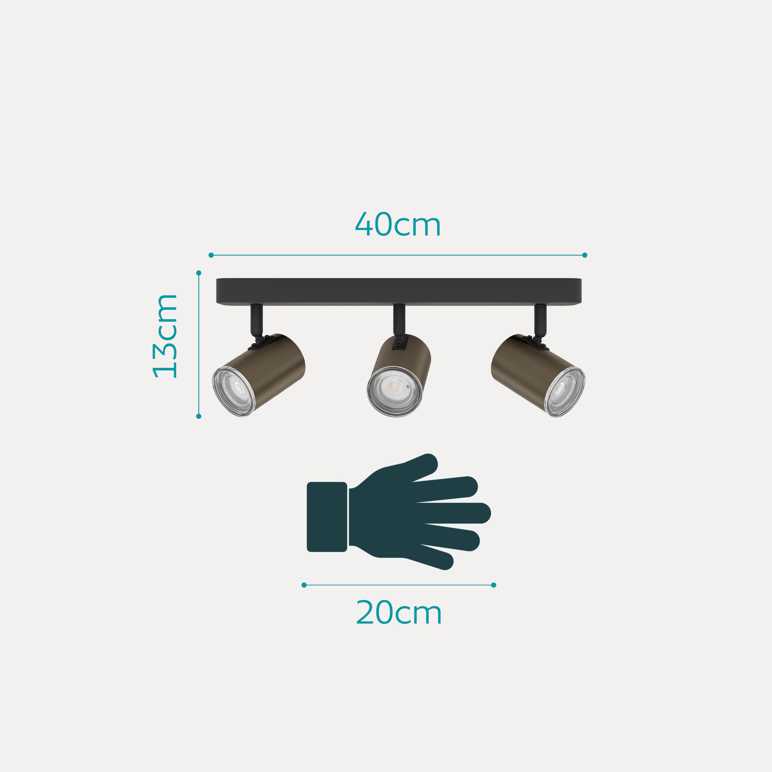 Eglo lámpara de techo Consuma 1, barra de 3 focos, iluminación de baño | de techo, metal negro y bronce, foco con casquillo GU10, IP44