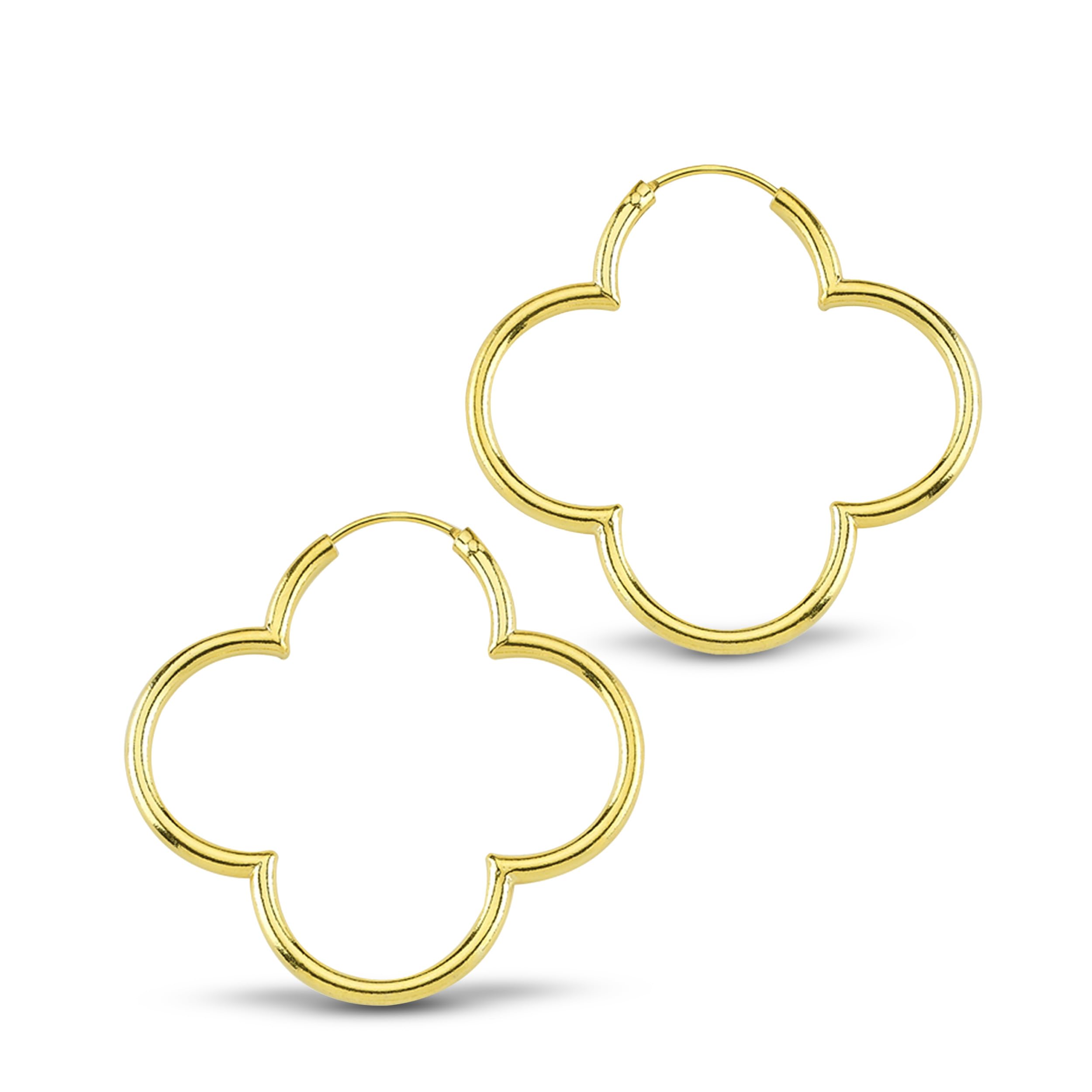 Cassini Damen Kleeblatt-Creolen Silber, 18K vergoldet oder Roségold (⌀ 25-55mm) – Hochglanzpolierte Kleeblatt-Ohrringe, große hypoallergene Creolen mit sicherem Klappverschluss, Schmuck für Frauen