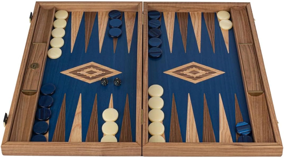 Manopoulos Premium Walnut with Blue Oak 19-inch Wooden Backgammon Set, One Colour