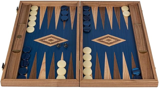 Manopoulos Premium Walnut with Blue Oak 19-inch Wooden Backgammon Set, One Colour