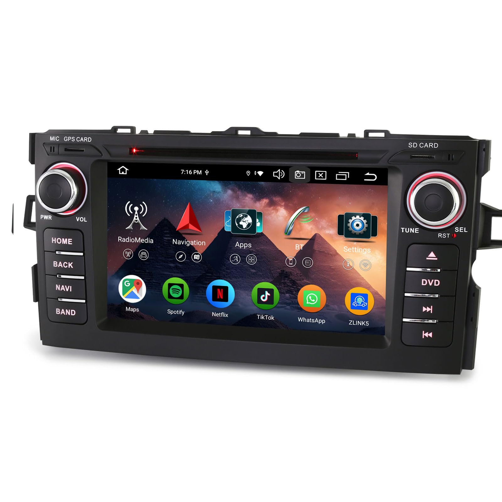 Erisin Android 16 Radio Coche CarPlay para Toyota Auris Bluetooth Pantalla | 8-núcleos 4GB+64GB 7 Pulgadas Estéreo Coche GPS Navegador con Android Auto Reproductor CD DVD WiFi 4G DAB+ RDS DSP TPMS DVR