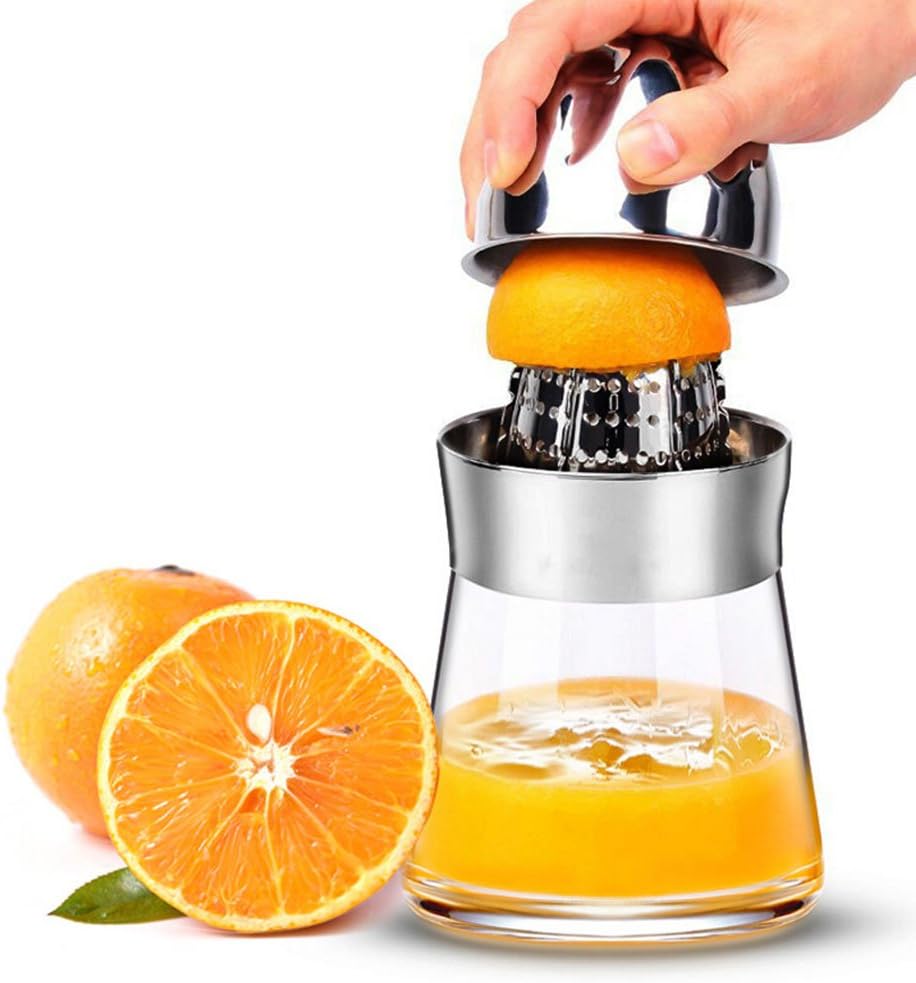 Pahdecor Citrus Lemon Juicer Squeezer Manual,Large Stainless Steel Lime Orange Press Hand Held,Anti-Slip Lid Rotation Reamer,25.6-Ounce