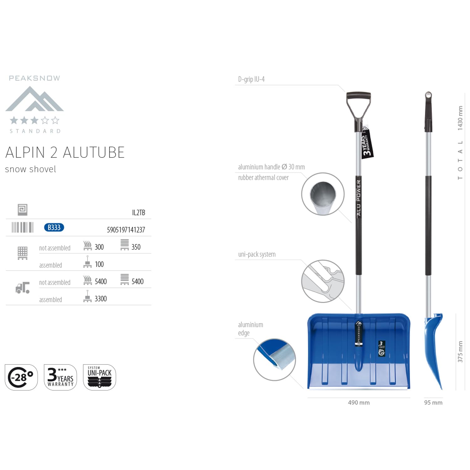 Prosperplast 14123 - Pala da neve Alpin 2, con manico in alluminio