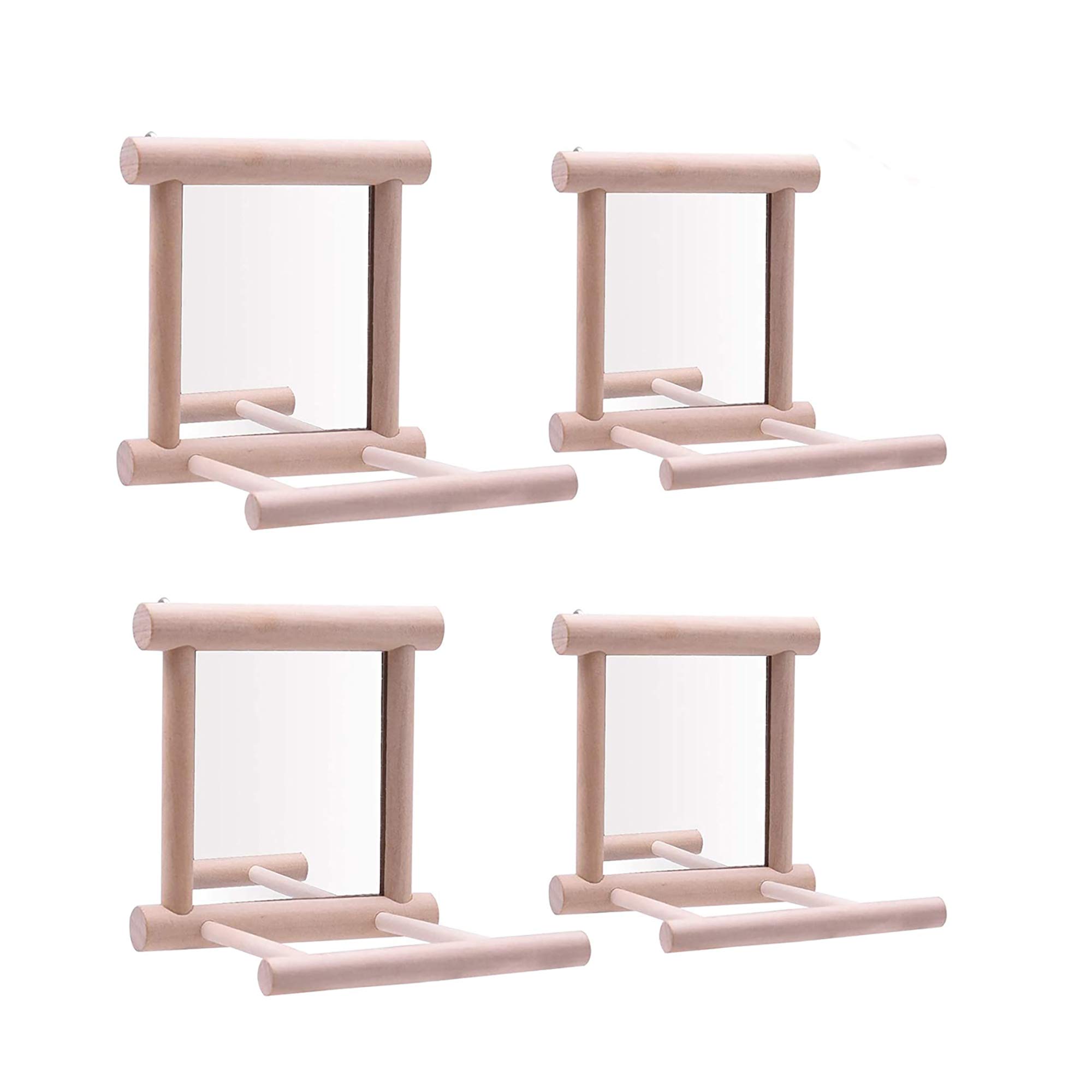 HANZE Bird Mirror With Swing, Hummingbird Perches for Parrots Stand, Wooden Toy for Macaws, Lovebird, Cockatoo, Parakeet, Conure, Finch, Cockatiels -