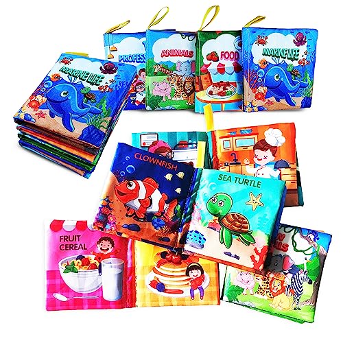 Aminfun BSDW Soft Cloth Book Baby Toy,Colorful Fabric Baby Learning Book(Pack Of 4),Touch And Feel Crinkle Sound,Early Educational Toy,Gift cover