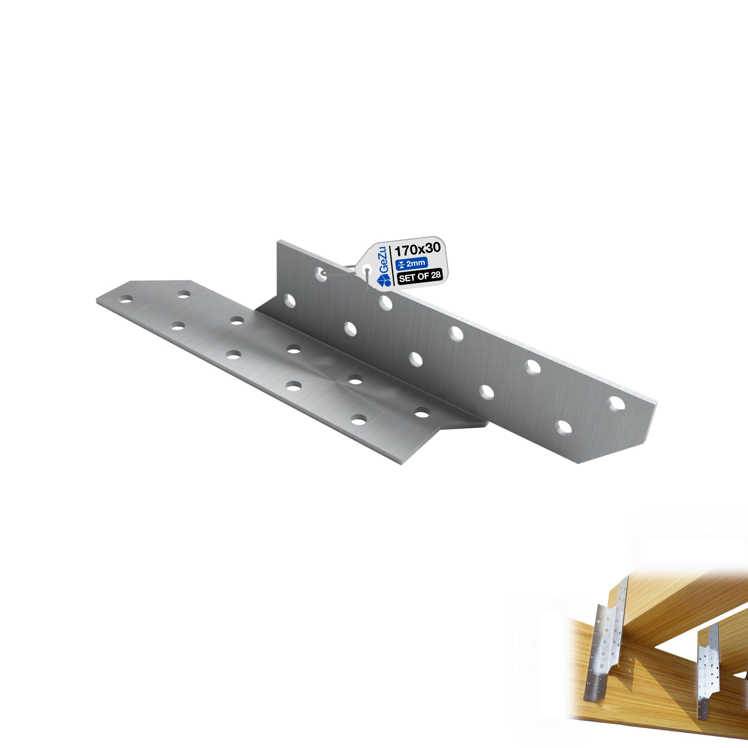 GeZu Impex Roof Ridge Bracket 30 x 170 L Galvanized Set of 28 Roof Ridge Fittings Reinforcement of Wooden Structures โ image 1