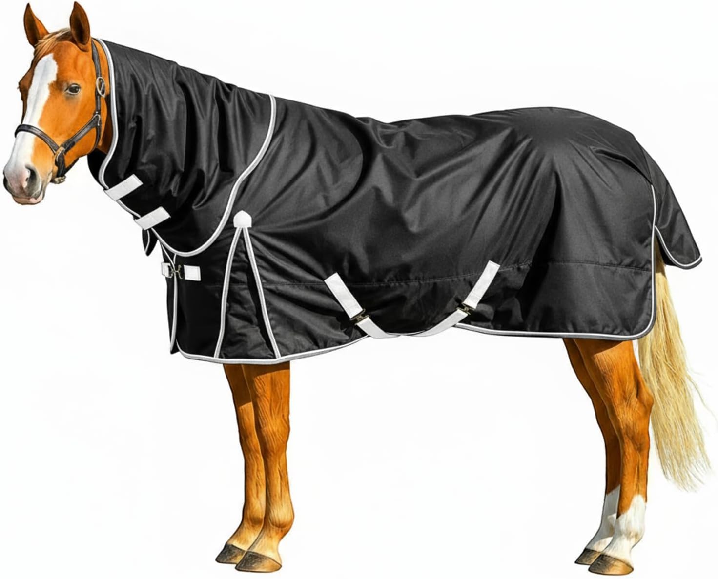 600D Oxford Fabric Horse Turnout Rug with Neck Cover 200g Fill Heavyweight Windproof Waterproof Winter Blanket Tear & Rip Resistant Outer Layer Adjustable Straps for Pasture Training (76In) 76 size - Image 1 of 8