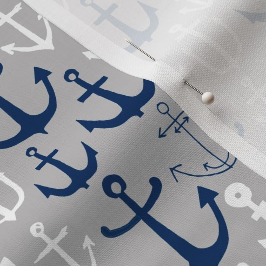 Spoonflower Fabric - Anchors Navy Grey Nautical Maritime Anchor Summer Sailing Blue Gray Printed on Petal Signature Cotton Fabric by The Yard - Sewing Quilting Apparel Crafts Decor
