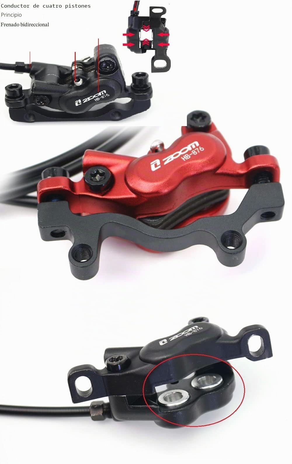NYK Zoom - HB-876 - Freno de disco hidráulico de 4 pistones delantero y trasero de 800 mm y 1400 mm, juego para bicicleta de montaña MTB BMX