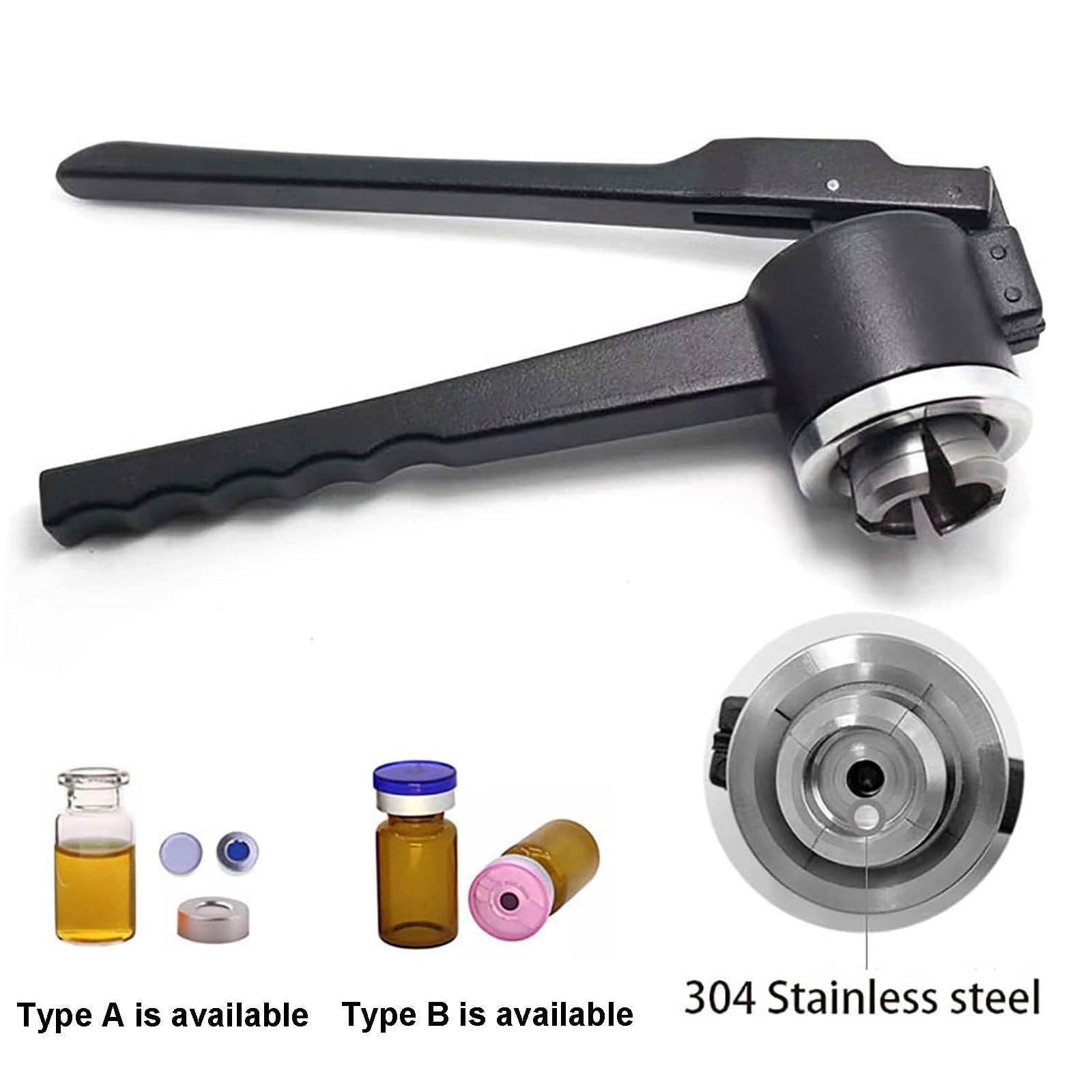 Pinza crimpatrice manuale per tappi in alluminio Strumento di sigillatura di bottiglie in acciaio inossidabile Macchina di crimpatura professionale per uso farmaceutico e laboratorio Durevole e facile