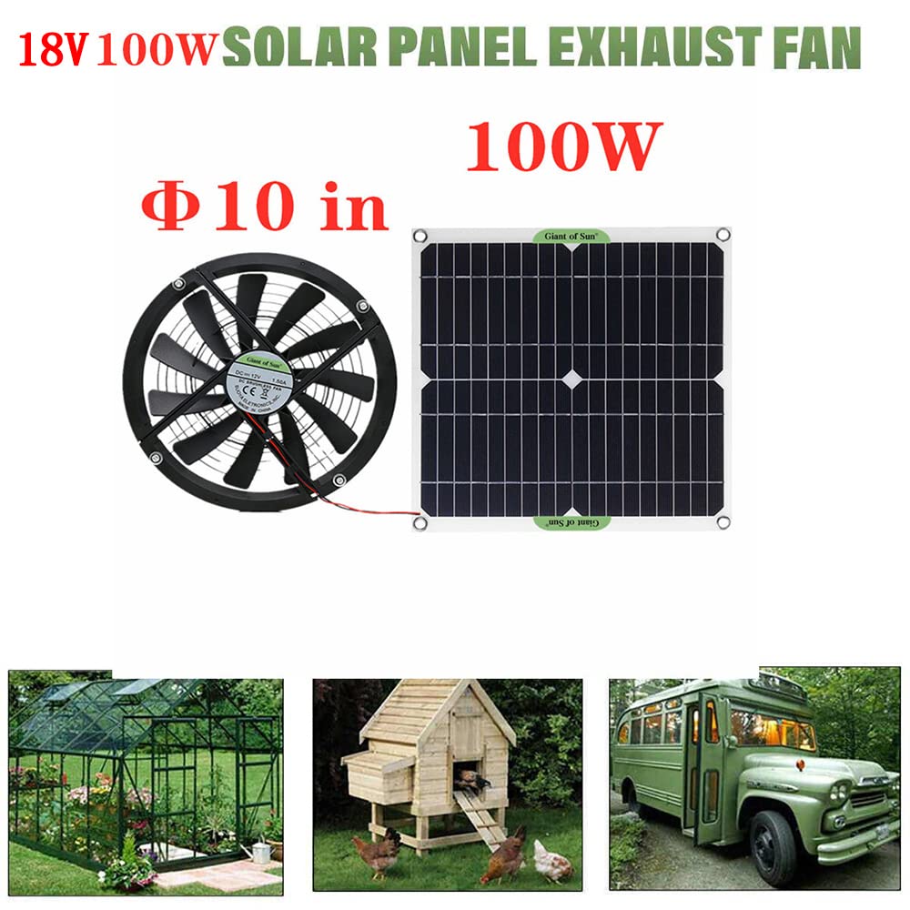 Pannello solare in silicio monocristallino da 100 W, 18 V, ventilatore a energia solare, mini ventilatore da 10 pollici, ventilatore a energia solare, per la casa degli animali domestici