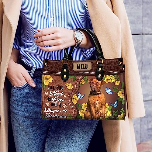 Personalized Dogues de Bordeaux Dog Handbags, Custom Name Dog Leather Bags, Purses, Shoulder Bag, Gift For Dog Mom Dog Lover2