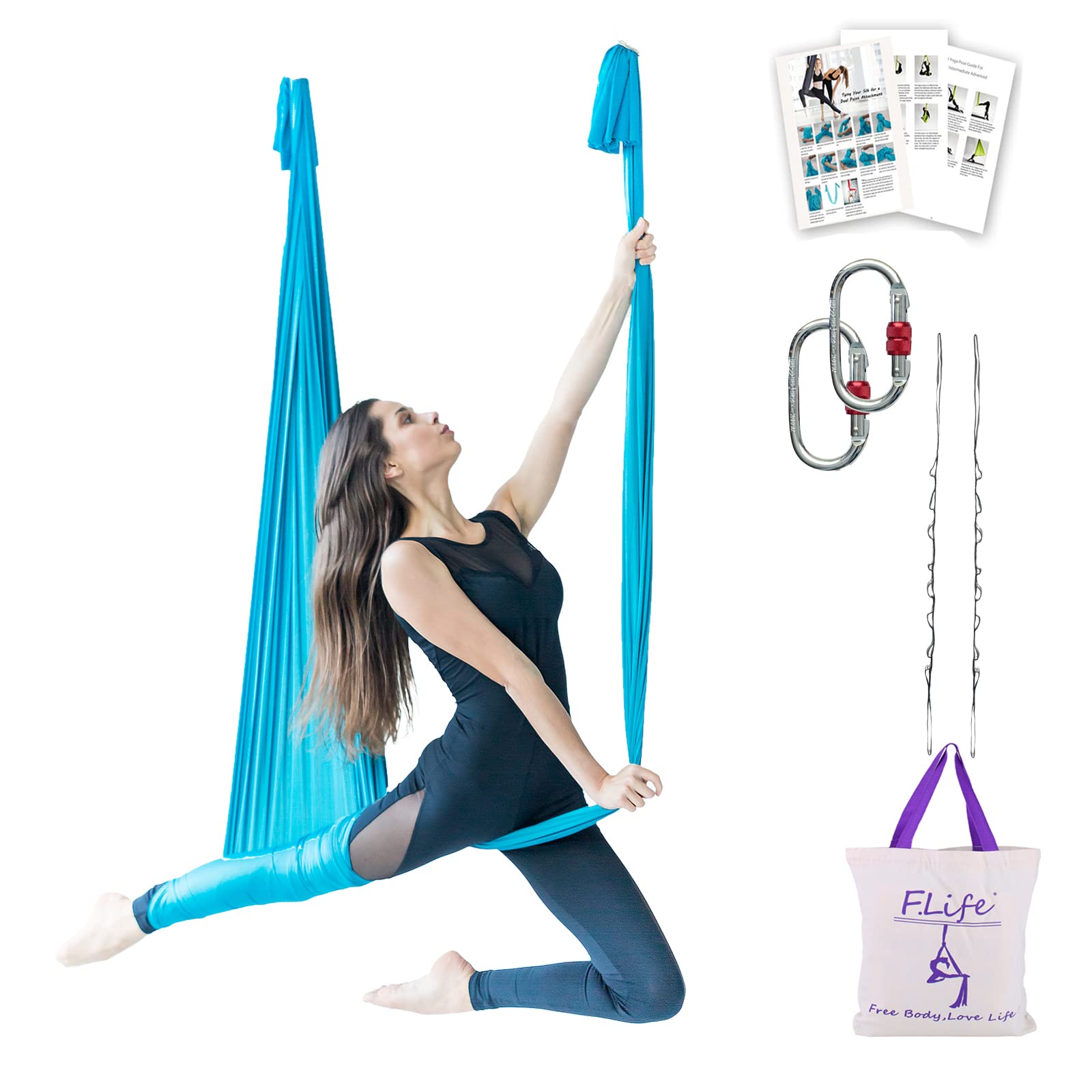 F.Life Aerial Silk Yoga Hammock &amp; Swing for yoga Inversion,Strength training,starter hardware kit