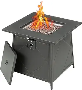 28" Steel 50K BTU Smokeless Propane Gas Fire Pit Square Table Fireplace for Outdoor Backyard Patio, Deck & Porch Heating, Black