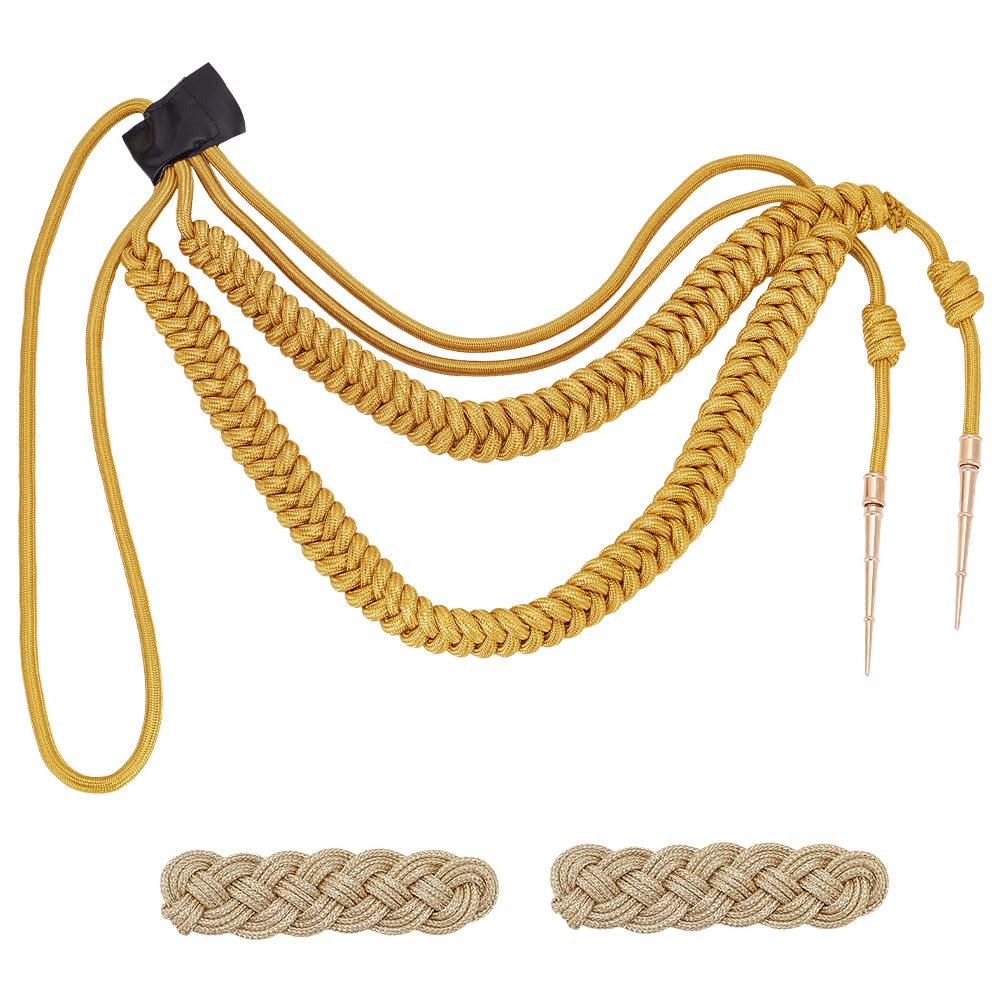 Shoulder Epaulets Golden Aiguillette Shoulder Cord Traditional Braided Military Shoulder Badge For Uniform Cosplay Costume Halloween Party DIY Clothes Decoration Accessories, Gold