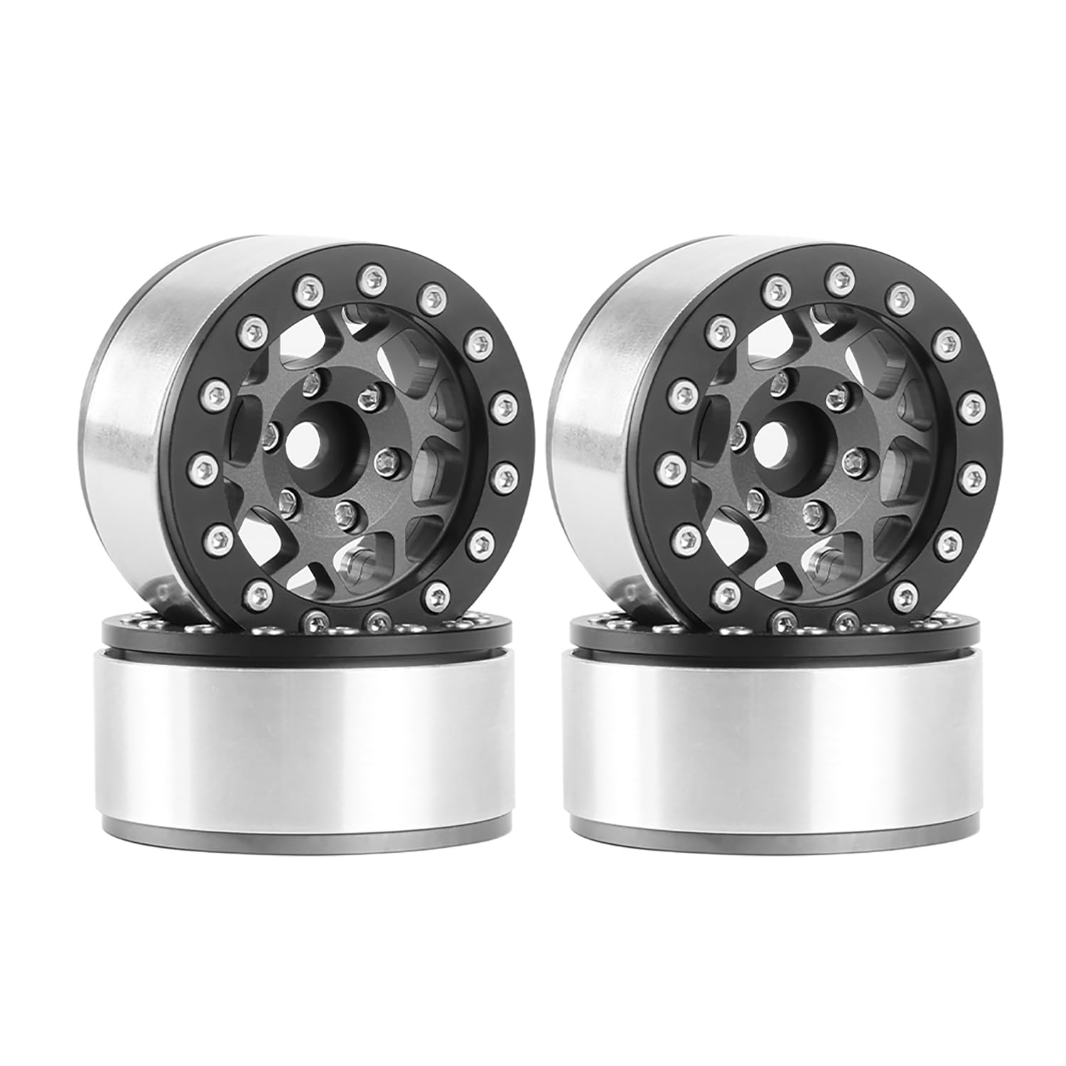 KINGCOO 4PCS 1.55 Inch Aluminum Alloy Metal Beadlock Wheel Rim Hubs Replacement for 1/10 1/12 RC Crawler Car Upgrade Parts for Axial SCX10 MN D90 TF2 CC01 UTB18 Tamiya 1.55" Tires (Grey)