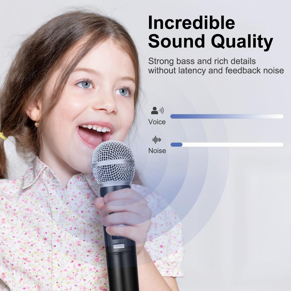 RUOVXWU Microphone Wireless Microphones for Adults Portable Rechargeable Dual Handheld Cordless Metal Singing Microphone for 2 People for Singing,Speech - Image 2
