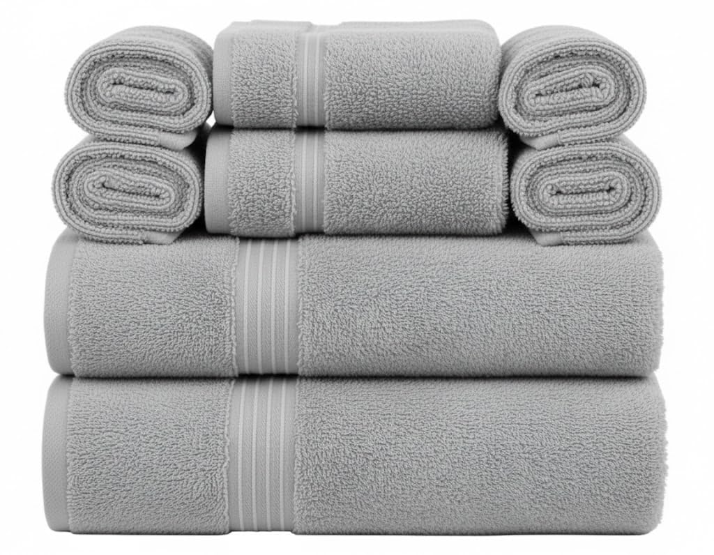 Premium 8-Piece Towel Bale Set – Plush, 100% Egyptian Cotton Bath Towels, Hand Towels & Washcloths – Extra Absorbent Luxury Hotel Quality Bathroom Pack (Silver)