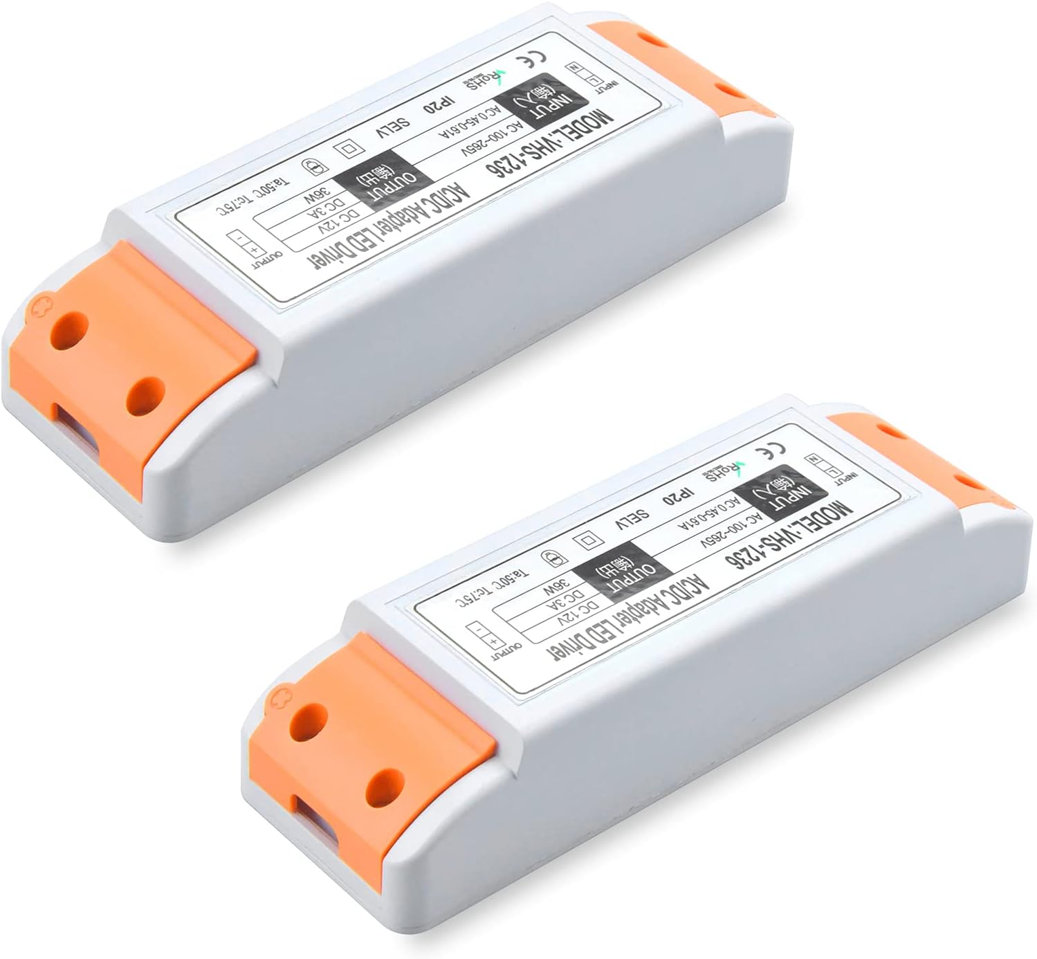 Lustaled DC 12V LED Power Supply Driver, 36W 110V AC to 12V DC Transformer 12 Volt Constant Voltage Switching Converter Waterproof for LED Strip Lights, CCTV Camera, Junction Box (2-Pack)