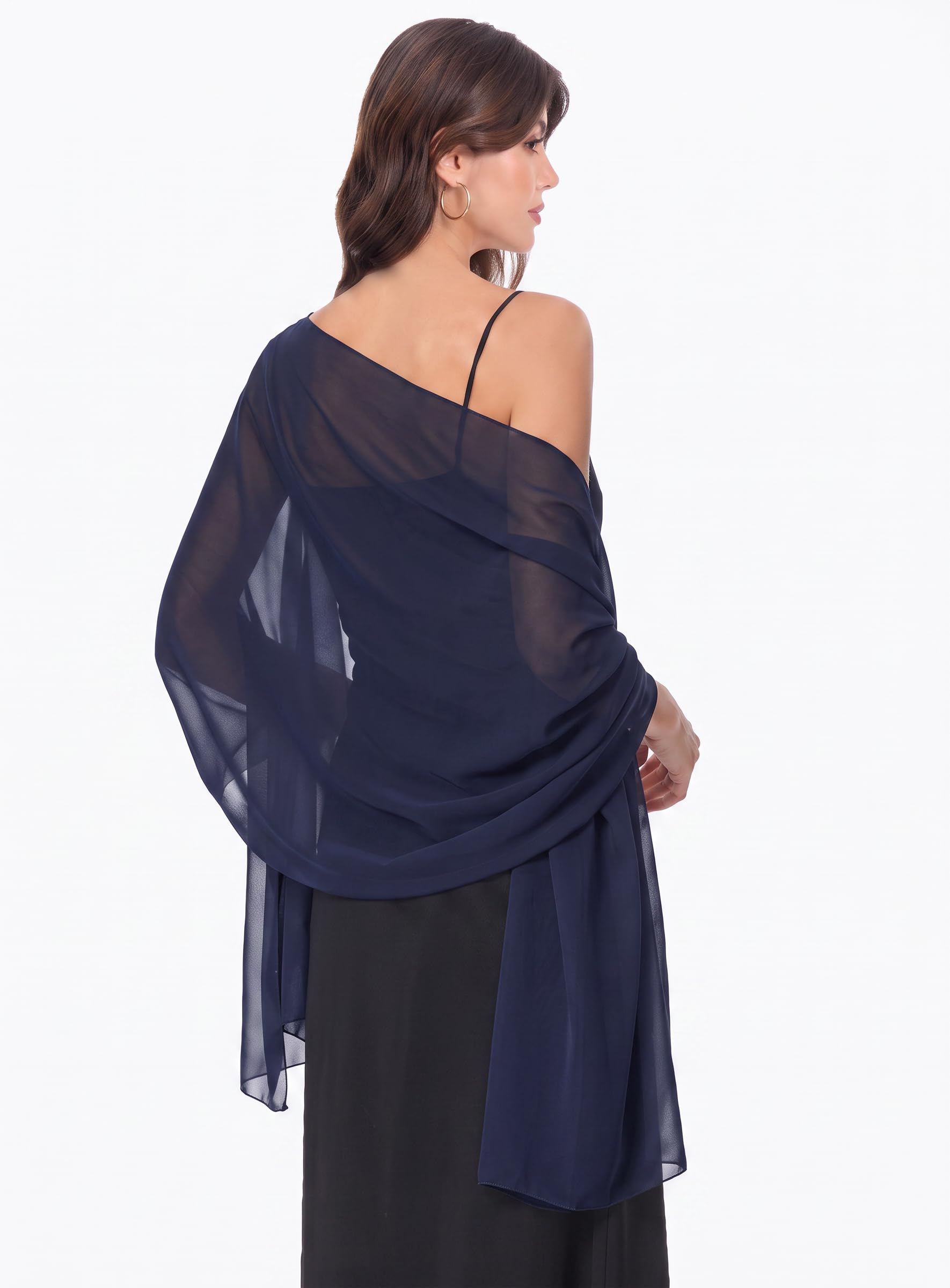 Chiffon Shawls Scarves Wraps for Bridal Wedding Party Evening Dress and Special Occasion Dresses (Navy, Length(79") Width(29")) 4