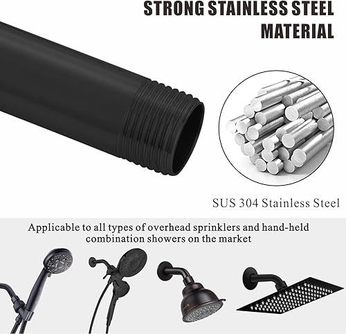 Miniatura 4 de Voolan Brazo de ducha con brida y cinta de teflón, brazo de extensión para cabezal de ducha fijo de baño, acero inoxidable sólido, montado en la