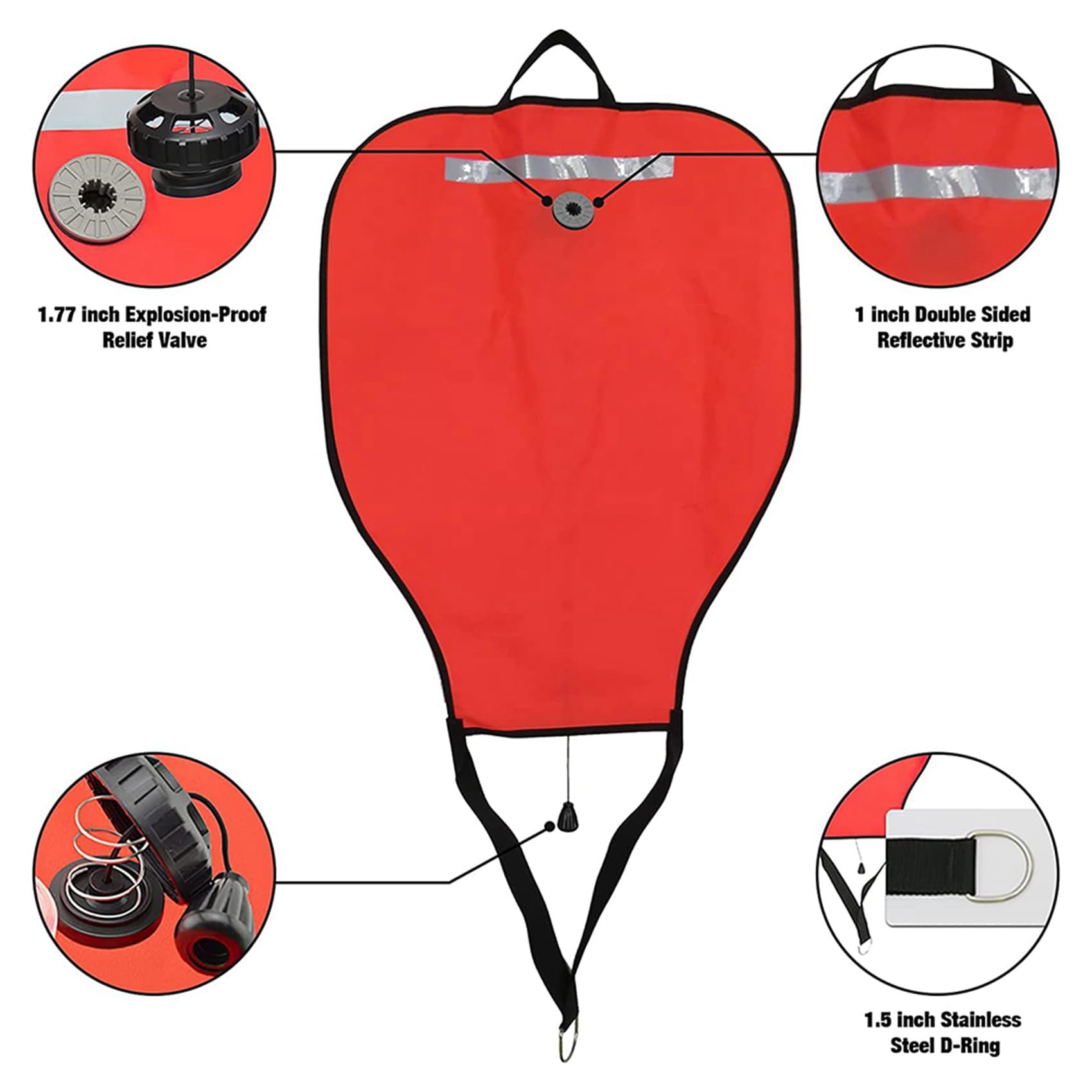 Baglaum 2X Scuba Diving Nylon Lift Bag,High Visibility Buoyancy Bag with Open Bottom,Salvage Bag Float Buoy, Red