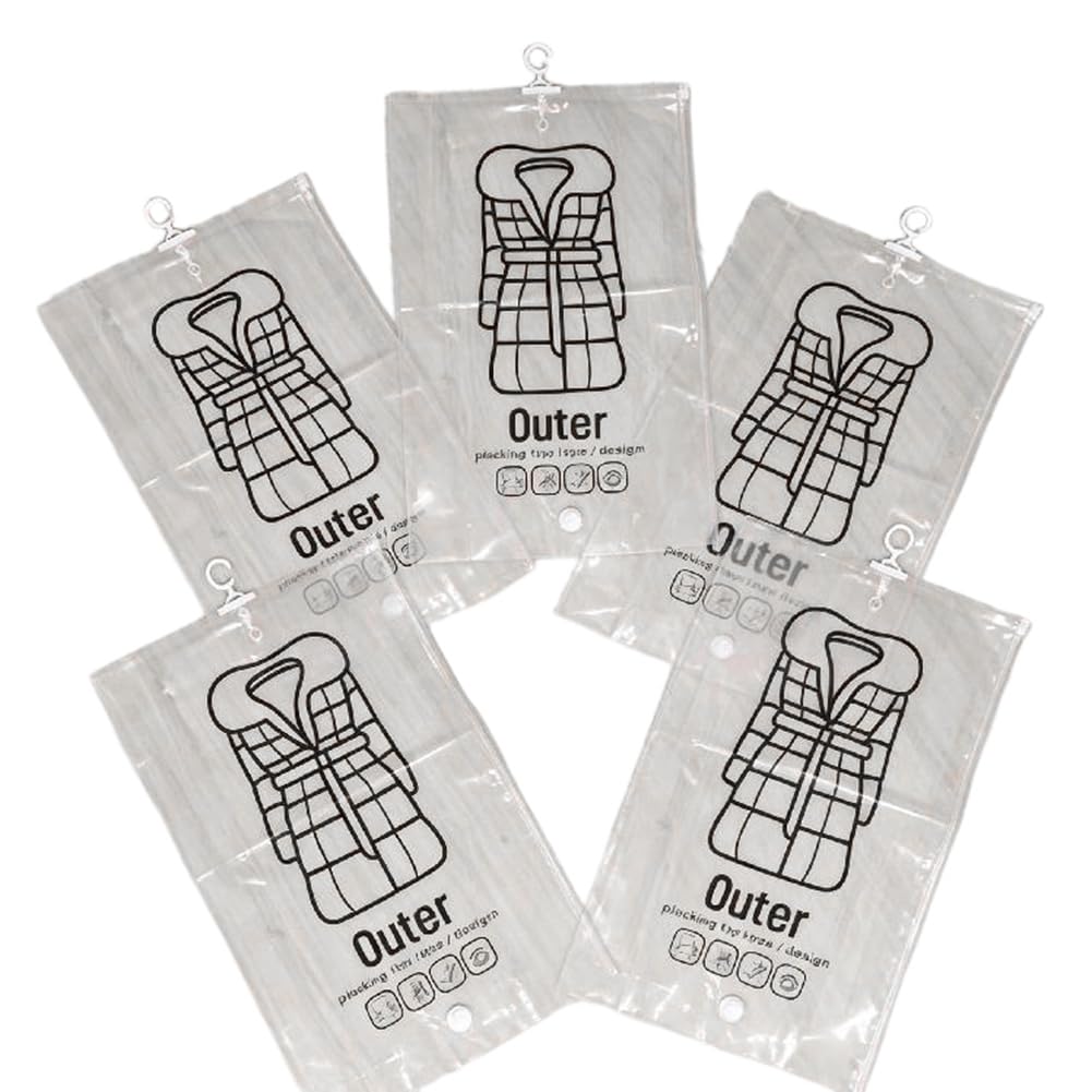 Aundhegrtt Transparent 5pcs Vacuum Storage Bags-Hanging Design-67x110cm Ideal for Down Jackets and Coats