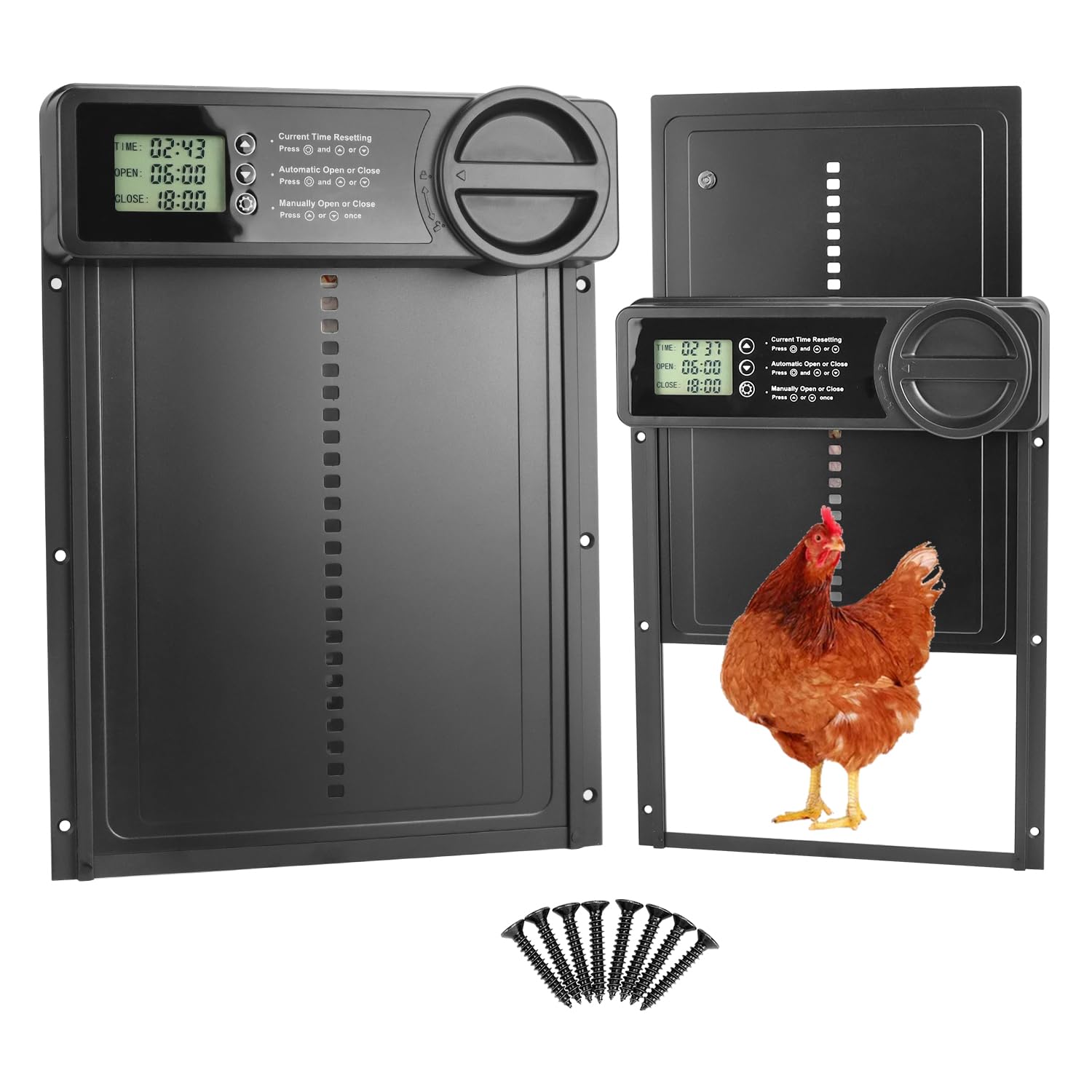 QWORK® Porta Automatica Pollaio, Porta Pollaio in Lega Alluminio con Timer, Schermo LCD, Avviso di Batteria Scarica
