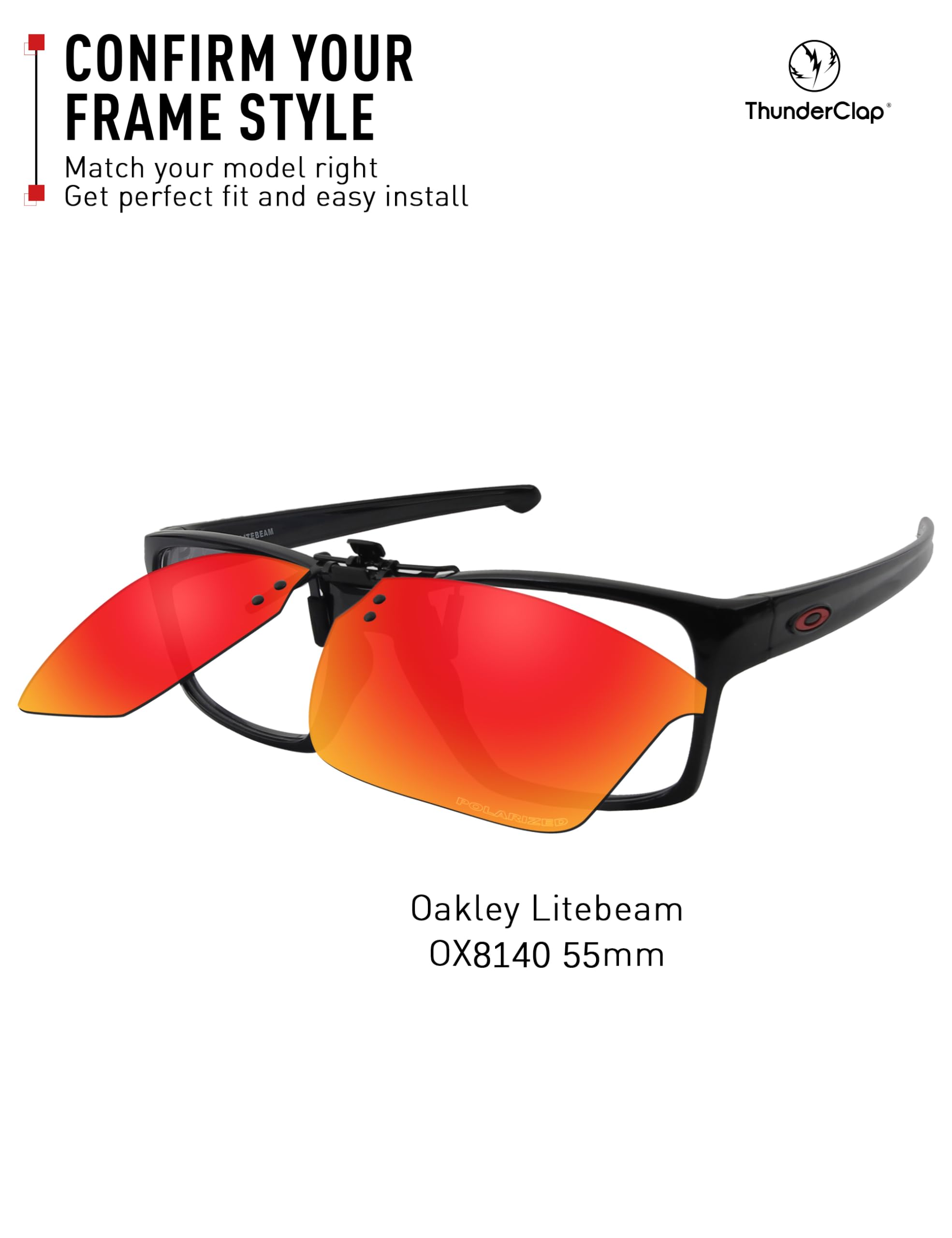 ThunderClap Gafas de sol polarizadas abatibles con clip para Oakley Litebeam OX8140 de 55 mm, para hombres y mujeres, protección UV