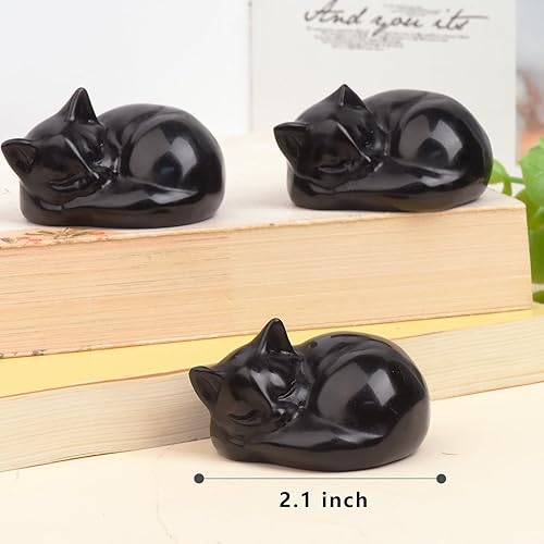 Miniatura 8 de 2.1 Inch Black Obsidian Cat Crystal Statue, Healing Crystal Sleeping Cat Gemstones Decorations, Lucky Cute Kitten Figurines, Black Cat Gift Crystal