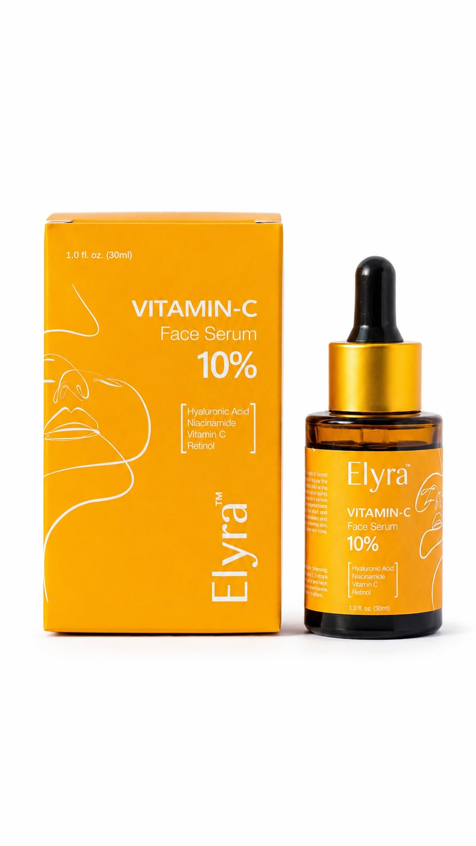 Elyra Vitamin C Face Serum 10% with Hyaluronic Acid, Niacinamide, Retinol | Brightening, Anti-Aging | Daily Face Serum | All skin Types | 30ml