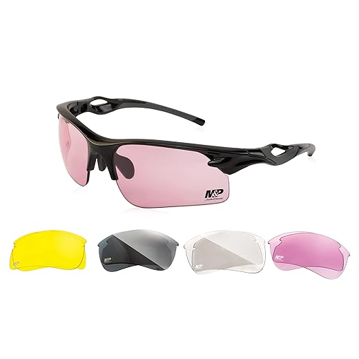 Smith & Wesson M&P Harrier Half Frame Interchangeable Shooting Glasses with Impact Resistance & Anti-Fog Lenses, Black, 1Size