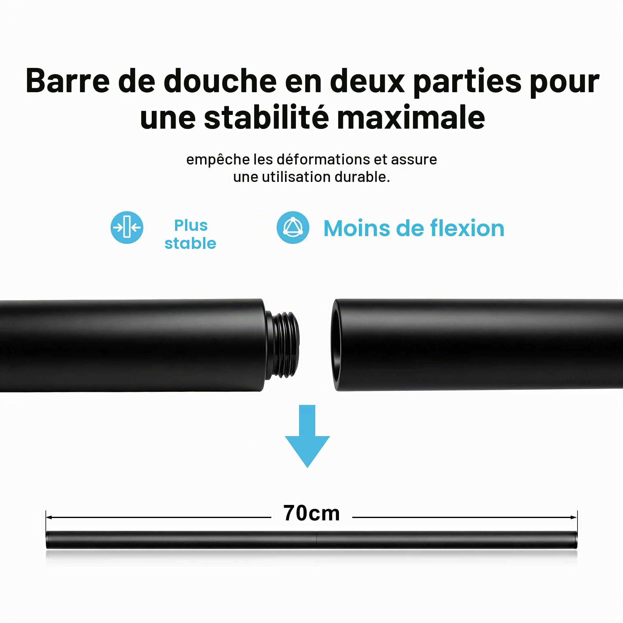 Görbach Colonne de Douche avec Mitigeur Thermostatique, Ensemble de Douche en Acier inoxydable avec Douchette et Tuyau, Barre de Douche 70 cm avec Étagère de Douche, Noir