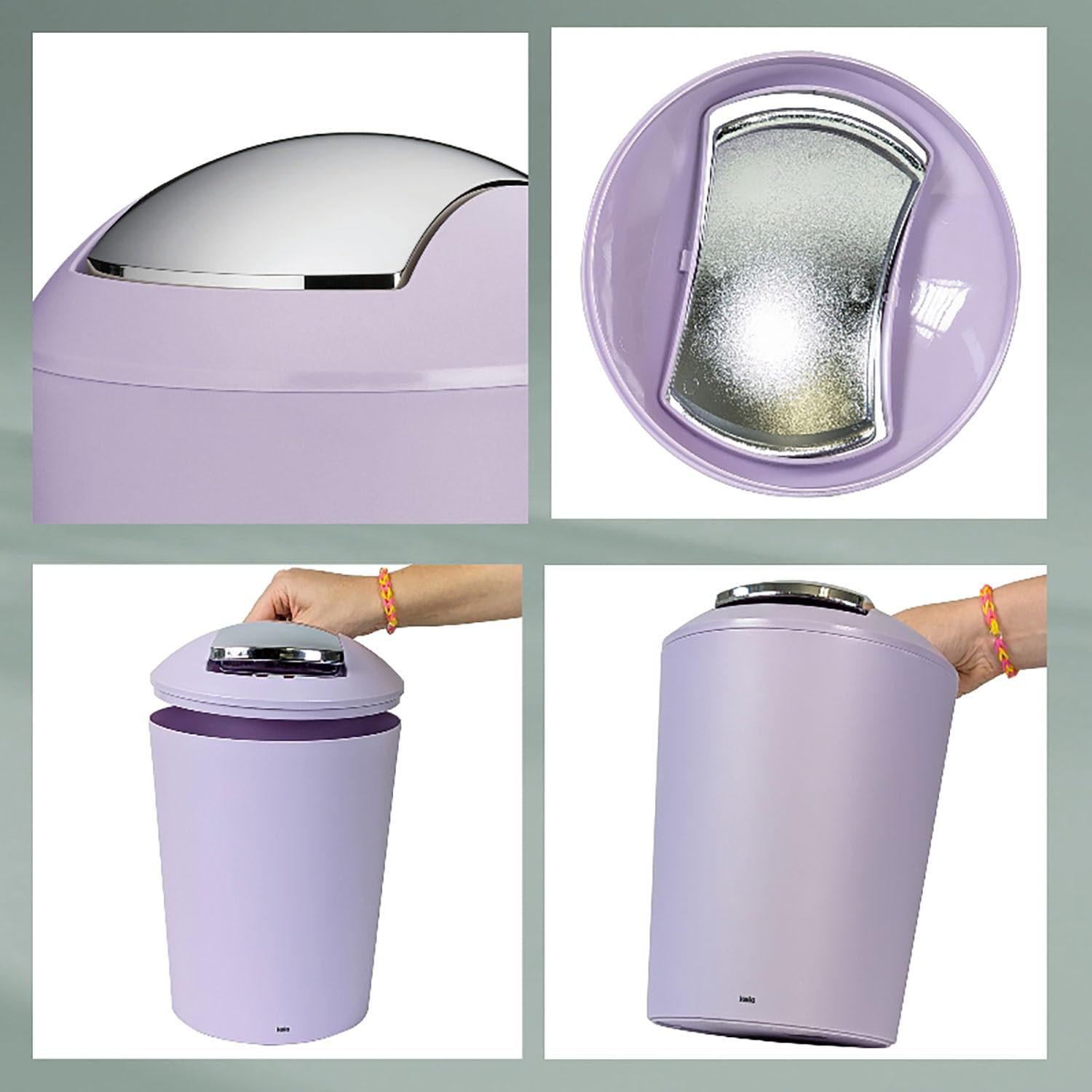 kela Cubo con tapa basculante violeta, cubo para cosméticos de 5 l con tapa basculante, plástico, MARTA, cubo de basura para baño en violeta pastel mate