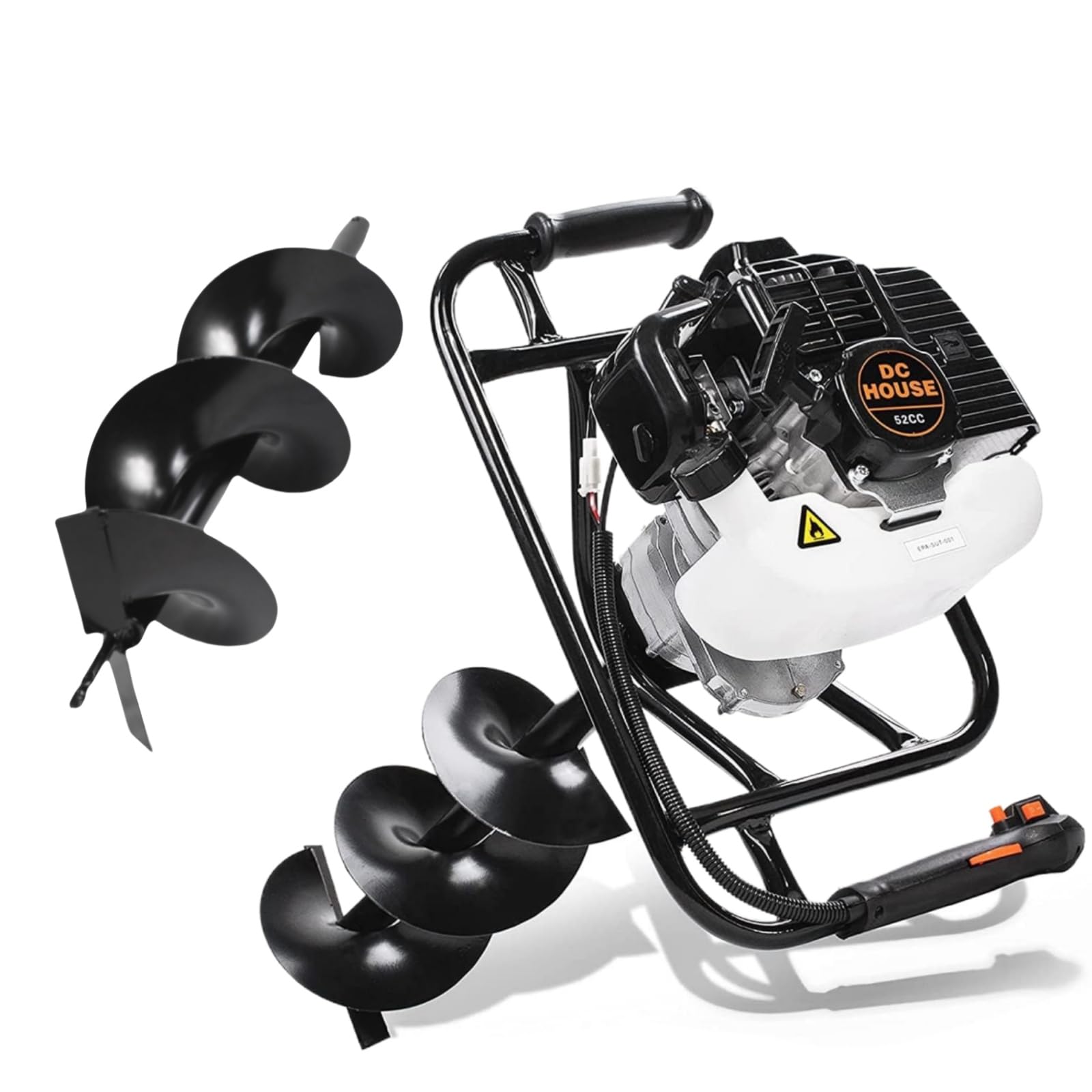 DC HOUSE 52cc 1800W Gas Powered Earth Auger EPA Certified Post Hole Digger, with Drill Bit 12 inch, Mixing Ratio 30:1, for Fence, Farmland and Garden