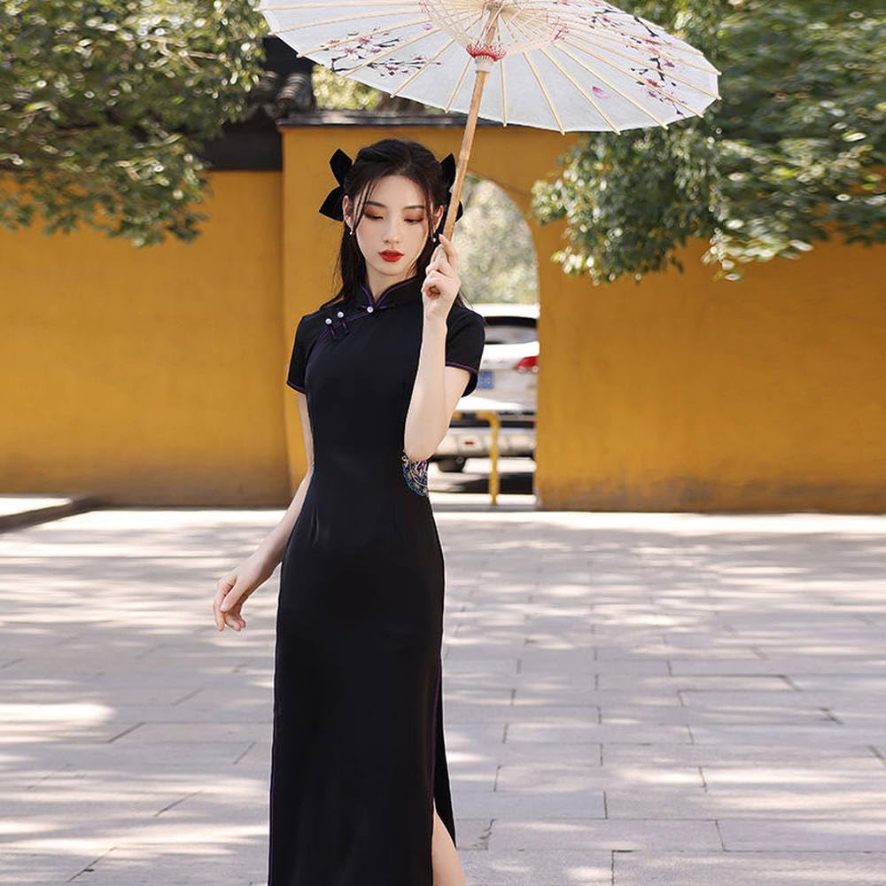 black qipao dress SWEPER Womens Chinese misses Frills and Flares: A-Line Choose Your Flavor:Chocolate mousse cultural events