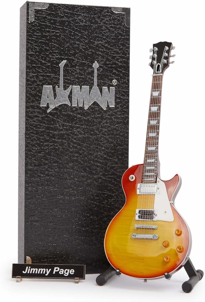 Jimmy Page (Led Zeppelin) Miniature Guitar Replica - Music Gifts - Handmade Ornamental 1/4 Scale - Includes a Display Box, Name Tag and Miniature Guitar Stand