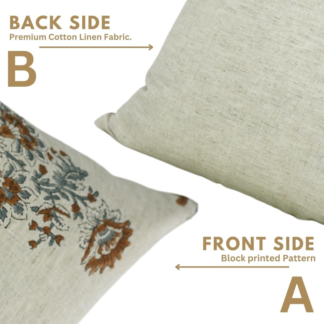 Handmade Block Print 12X18 Inches Cotton Linen Throw Decorative Pillowcase Cushion Cover for Sofa, Couch, Living Room, Boho Home Décor for Home & Farmhouse, Govardhan, Brown