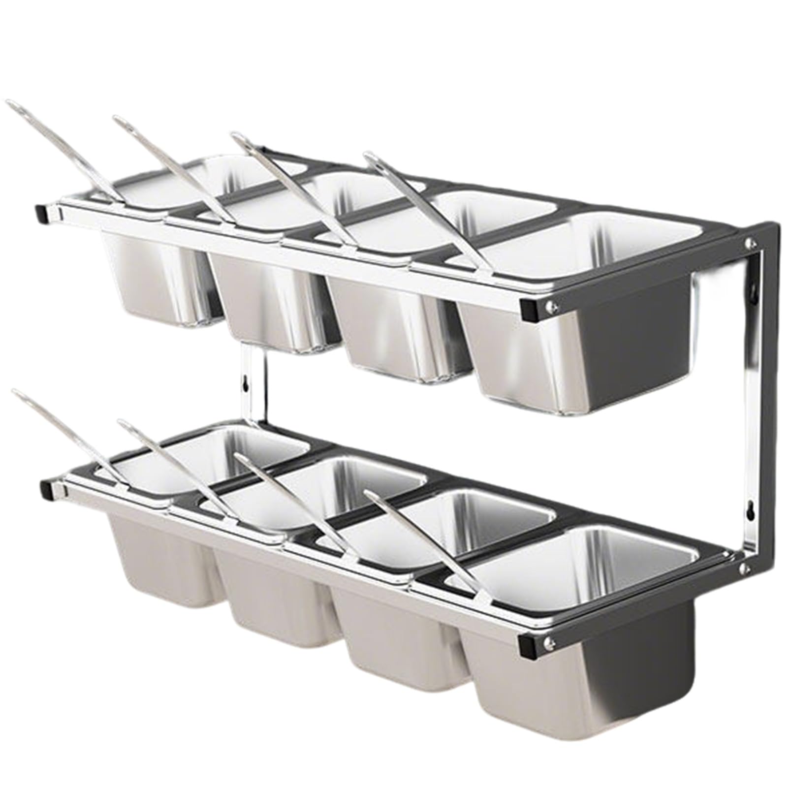 MYUYEE 2 Tier Stainless Steel Pizza Topping Station With Lids & Spoons Wall Mounted Spice Rack For Kitchen & Restaurant 6/8/10 Compartment Seasoning(10Cm(4In)-4Pcs-B)