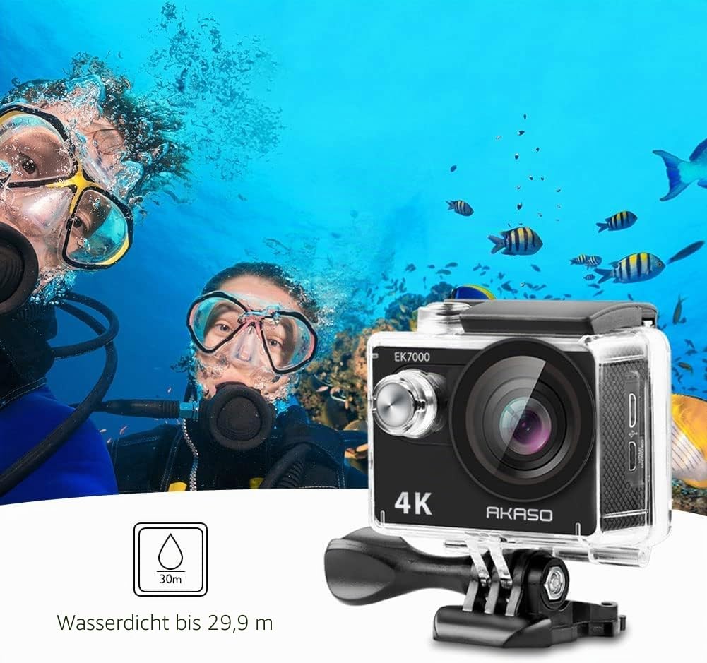 AKASO Action Cam 4k30FPS 20MP - Unterwasserkamera 170°Ultra Weitwinkel Full HD WiFi Action Kamera mit 2 Zoll LCD Bildschirm 2.4G Fernbedienung und 2x1050mAh Akkus