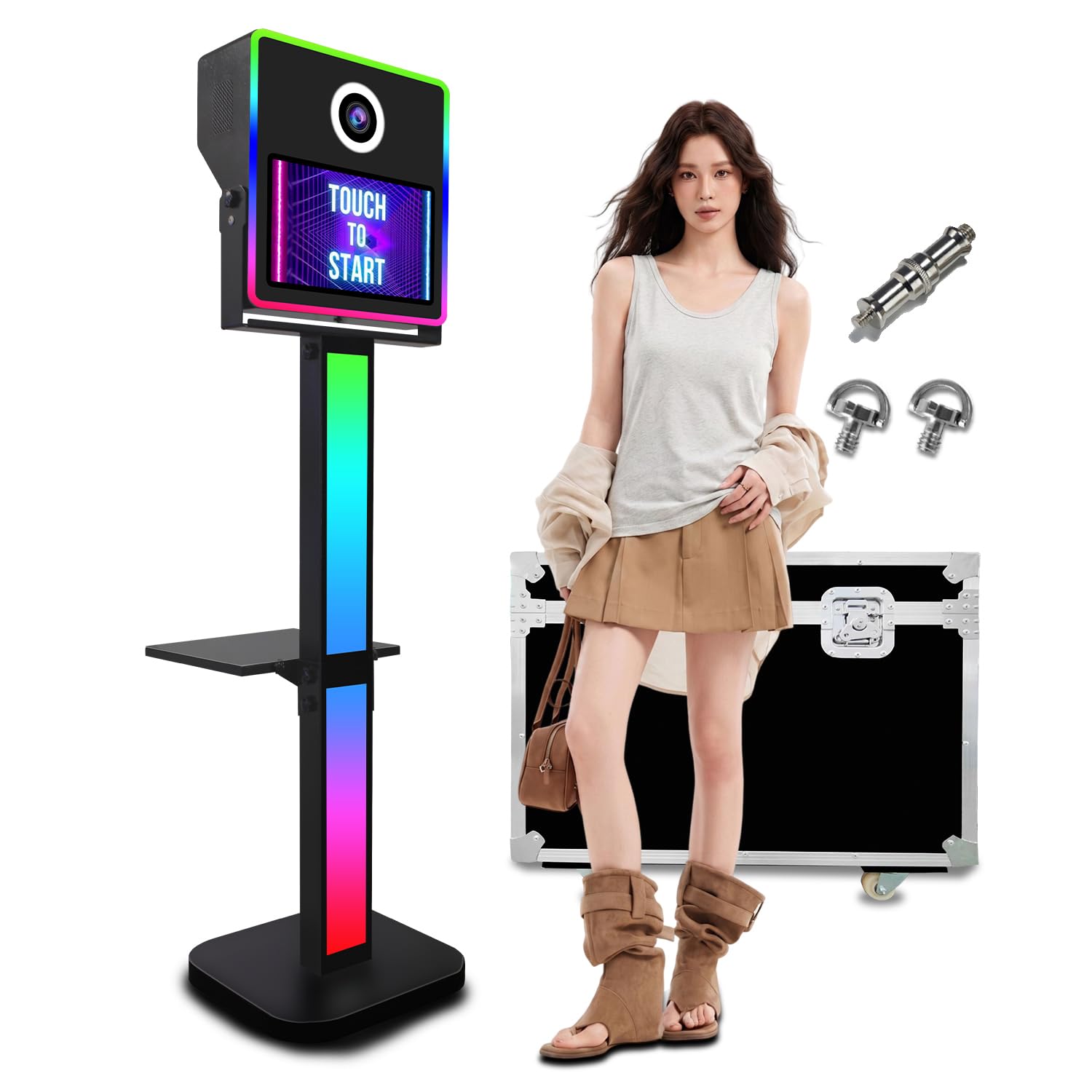 Máquina de fotomatón DSLR, Cabina de Fotos instantánea, Pantalla táctil de 15.6 Pulgadas, Mini PC Integrado para Selfies y Fiestas de Boda (Black, Photobooth)