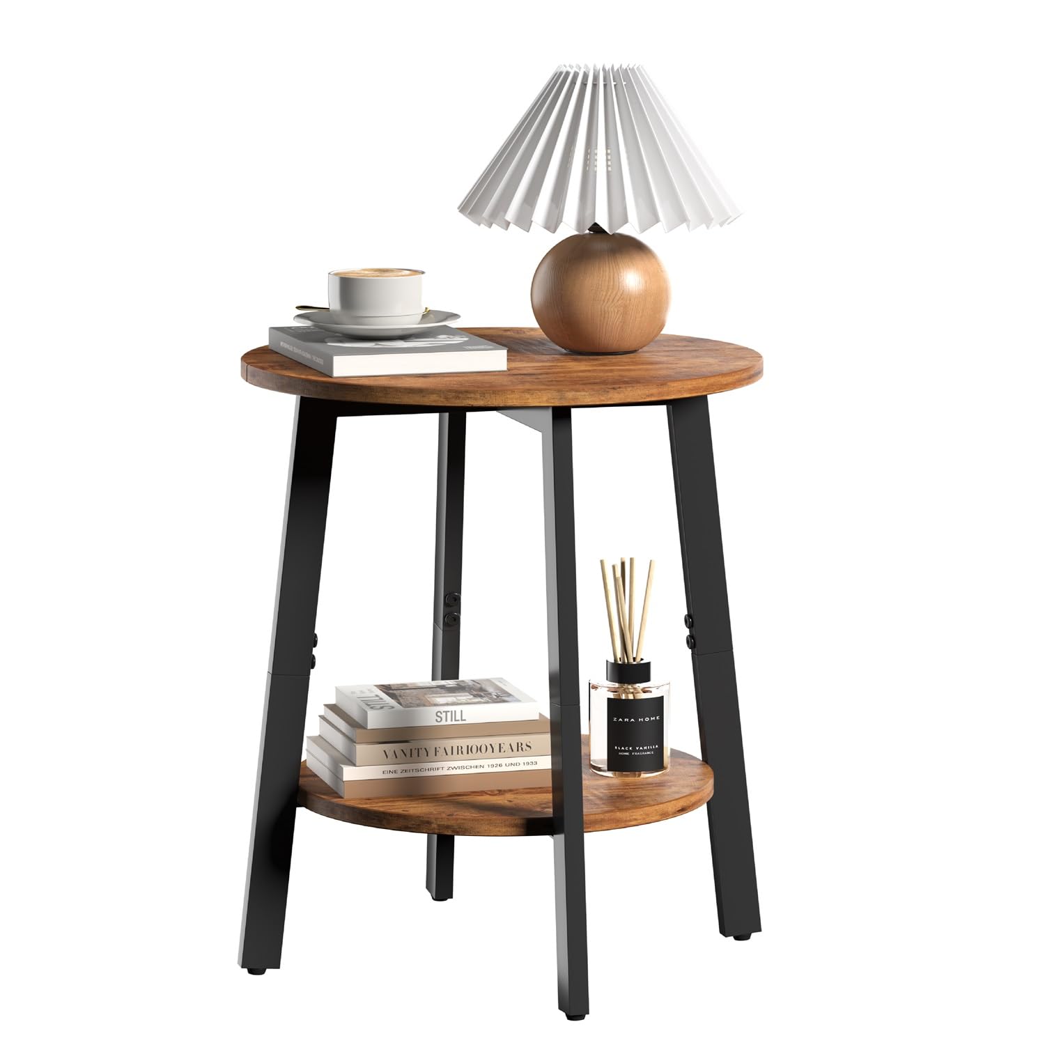 sthmec Side Table Small Round End Table with Storage Shelf for Small Space 2-Tier Bedside Table Sofa Couch