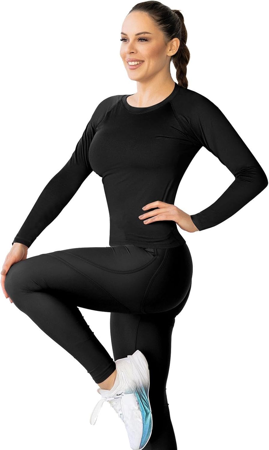 Coume 4 Pack Women's Compression Long Sleeve Shirts Crew Neck Workout Tops Quick Dry Gym Running Athletic Sports Underscrubs - Image 5