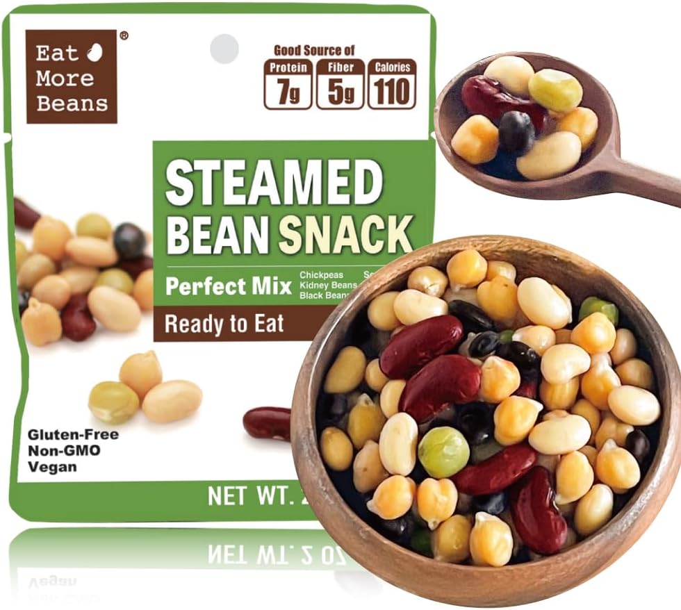 Organic Steamed Bean Snack, Perfect Mix | 7g Plant Protein, 5g Fiber | Gluten Free, Vegan, Healthy Snacks | 2oz Bags, 10 Pack