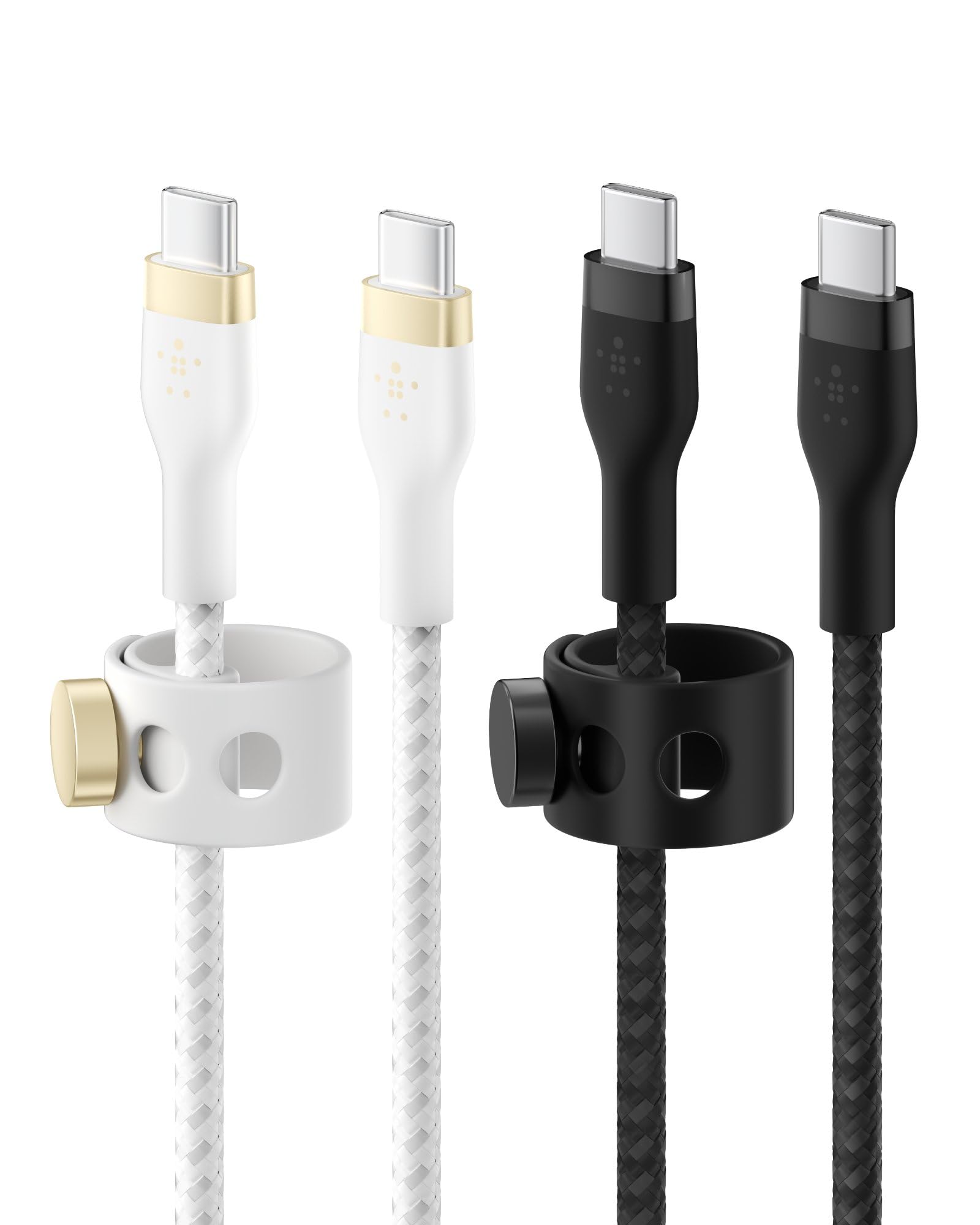 Belkin BoostCharge Pro Flex Braided USB-C to USB-C Charger Cable (1M/3.3FT), USB-IF Fast Charging iPhone 16 Series, MacBook Pro, iPad Pro, Galaxy S25, Nintendo Switch 2 - Black & White (2-Pack)